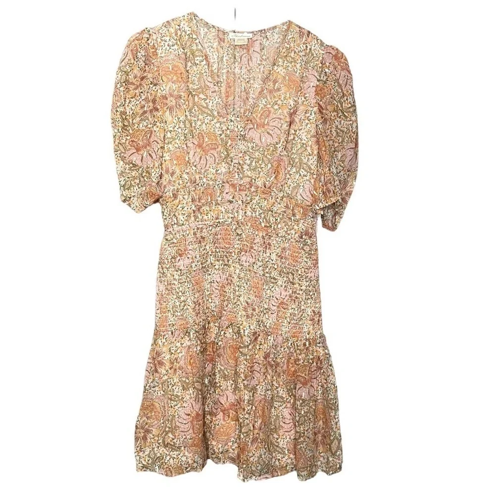 SHOSHANNA Aubrey metallic smocked puff sleeve mini dress size 4 - Picture 7 of 9